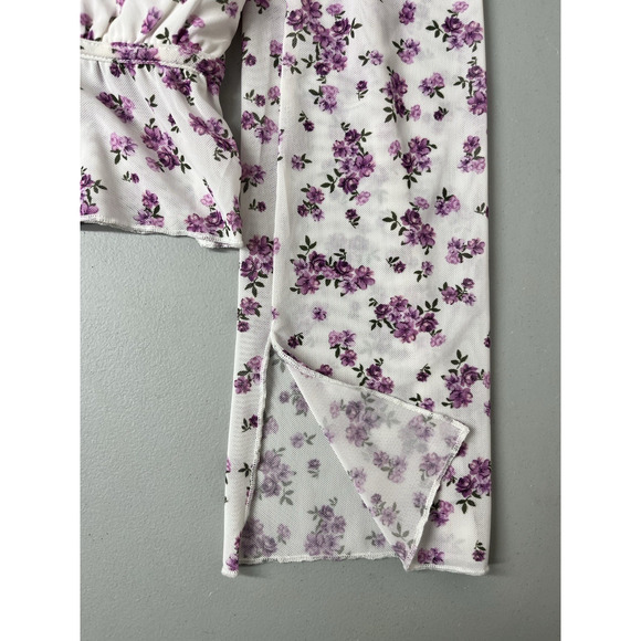 Kirious Mesh Smocked Top Sz Medium Floral Square Neck Cropped Cottage Peasant - Picture 5 of 8